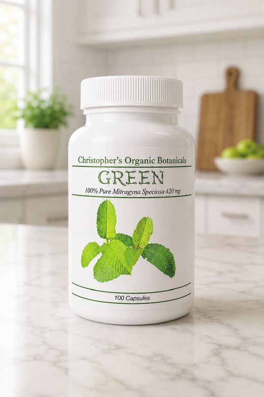Christopher's Organic Botanicals Green kratom capsule bottle