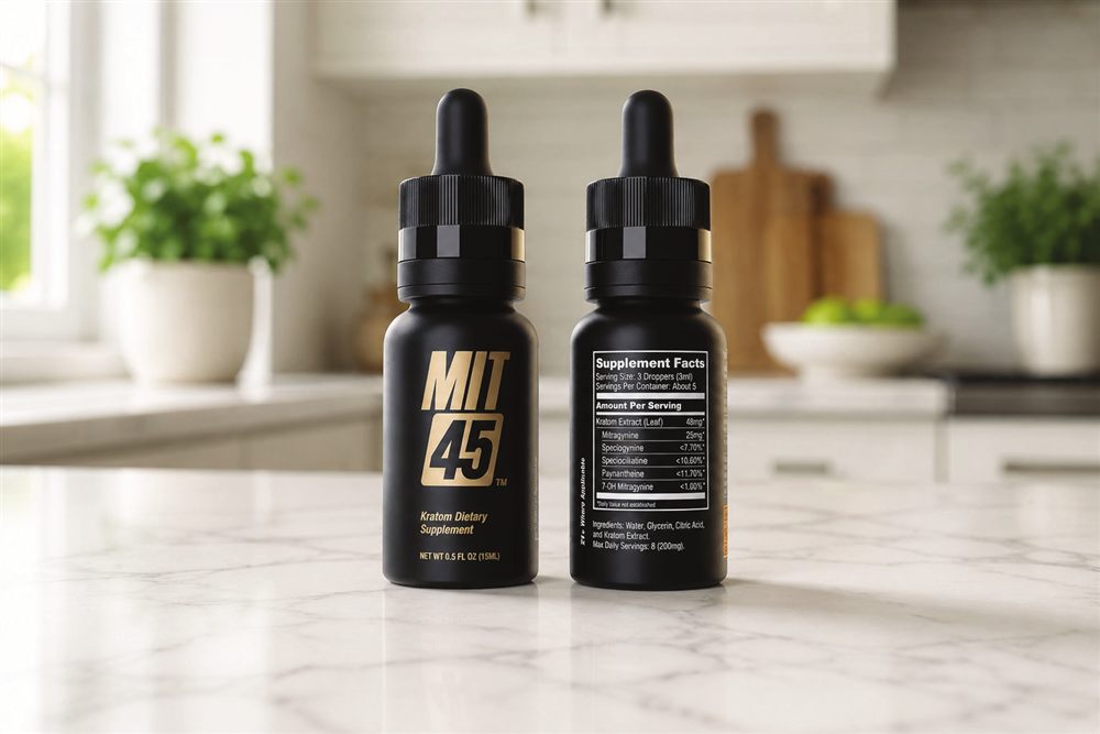 MIT45 natural kratom extract dropper bottles