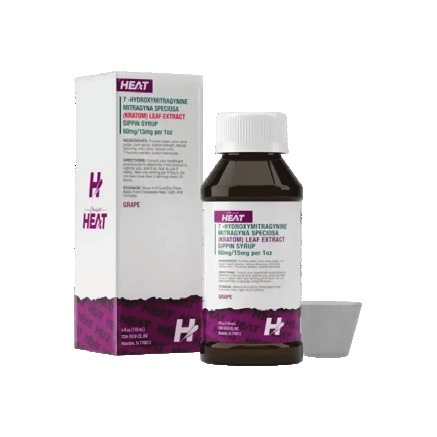 Heat brand syrup containing 7-hydroxymitragynine kratom leaf extract