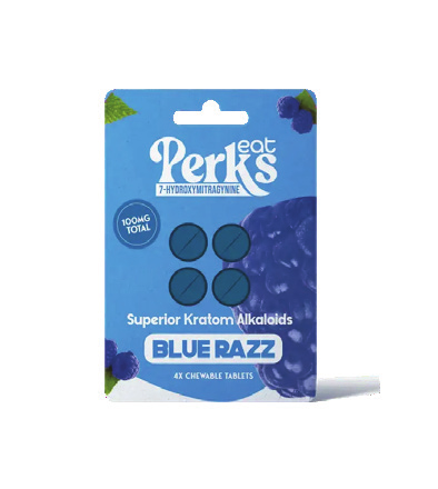 Perks blue razz chewable tablets containing 7-hydroxymitragynine